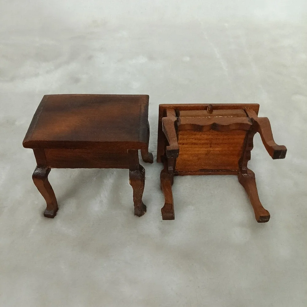 Vintage Miniature Wood Dollhouse Furniture Set 7pc Settee Chairs Tables Burgundy